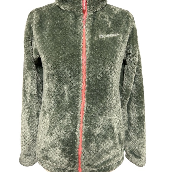 Columbia Kids 14/16 Olive Teddy Jacket with Coral Zip - Picture 1 of 3